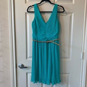 Pleated Teal Dress w/ Gold Braided Belt